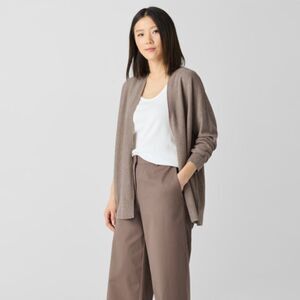 Eileen Fisher Organic Linen Cotton Blend Open Front Sweater Cardigan Cocoa Tan M